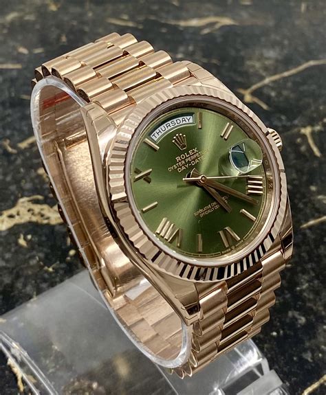 rolex day date 40 rose gold green dial replica|Rolex Day-Date reference 228235.